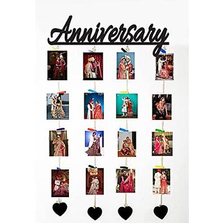 Khush Its Amazing Home Decor Wood Anniversary With Heart Hanging Photo Display, DIY Picture Photo Frame Collage Set Includes Multi colour Clips