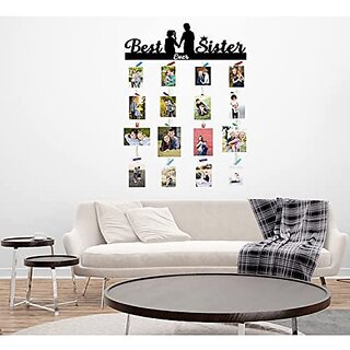Khush Its Amazing Wood Best Ever Sister Hanging Photo Display, DIY Picture Photo Frame Collage Set Includes Multi colour Clips