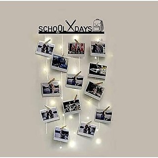 Khush Its Amazing Wood Wall Hanging Photo Display, DIY Picture Photo Frame Collage Set Includes Multi colour Clips (School Days With LED Light)