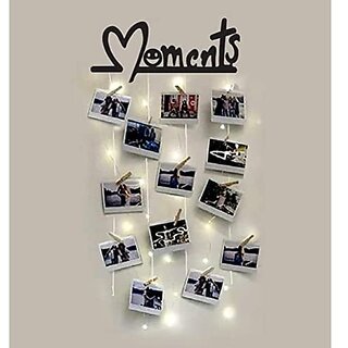 Khush Its Amazing Wood Wall Hanging Photo Display, DIY Picture Photo Frame Collage Set Includes Multi colour Clips (Moments With LED Light)