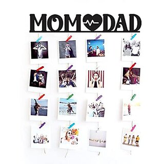 Khush Its Amazing Wood Mom Dad Hanging Photo Display, DIY Picture Photo Frame Collage Set Includes Multi colour Clips