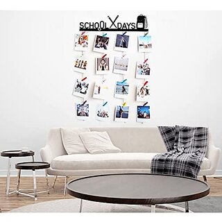 Khush Its Amazing Wood School Day Hanging Photo Display, DIY Picture Photo Frame Collage Set Includes Multi colour Clips