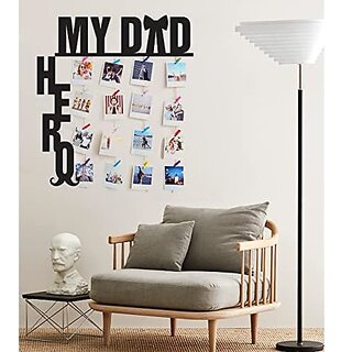 Khush Its Amazing Wood My Dad My Hero Hanging Photo Display, DIY Picture Photo Frame Collage Set Includes Multi colour Clips
