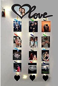 Khush Its Amazing Wood Wall Hanging Photo Display, DIY Picture Photo Frame Collage Set Includes Multi colour Clips (Love With LED Light)