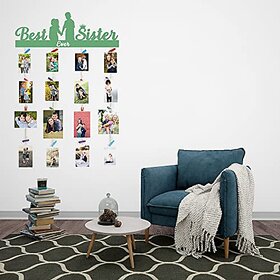 Khush Its Amazing Home Decor Wood Light Green Best Ever Sister Picture Photo Frame for Wall Decor Photos Artworks Prints Multi Pictures Organizer & Hanging Display Frames with Wood Clips