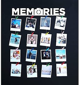 Khush Its Amazing Home Decor Wood White Memories Hanging Photo Display, DIY Picture Photo Frame Collage Set Includes Multi colour Clips