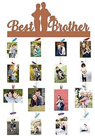 Khush Its Amazing Home Decor Wood Brown Skin Best Ever Brother Picture Photo Frame for Wall Decor Photos Artworks Prints Multi Pictures Organizer & Hanging Display Frames with Wood Clips