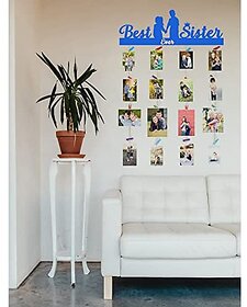 Khush Its Amazing Home Decor Wood Navy Blue Best Ever Sister Picture Photo Frame for Wall Decor Photos Artworks Prints Multi Pictures Organizer & Hanging Display Frames with Wood Clips