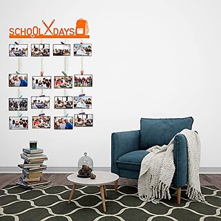 Khush Its Amazing Home Decor Wood Orange School Days Picture Photo Frame for Wall Decor Photos Artworks Prints Multi Pictures Organizer & Hanging Display Frames with Wood Clips