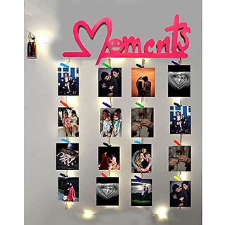 Khush Its Amazing Home Decor Wood Pink Moments With LED Light Hanging Photo Display, DIY Picture Photo Frame Collage Set Includes Multi colour Clips