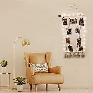 Khush Its Amazing Wood 2 Stick Pine Hanging Photo Display, DIY Picture Photo Frame Collage Set Includes Multi colour Clips (Cross 2 Stick Pine)