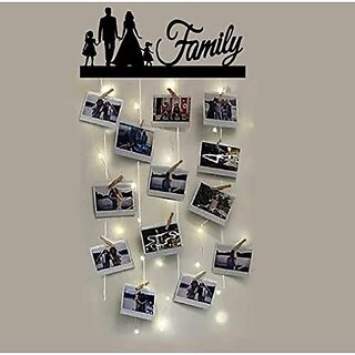 Khush Its Amazing Wood Wall Hanging Photo Display, DIY Picture Photo Frame Collage Set Includes Multi colour Clips (Family With Led Light)