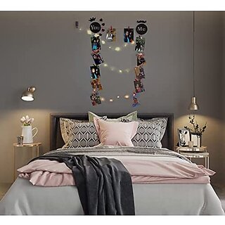 Khush Its Amazing Wood Wall Hanging Photo Display, DIY Picture Photo Frame Collage Set Includes Multi colour Clips (You And Me With Led Light)