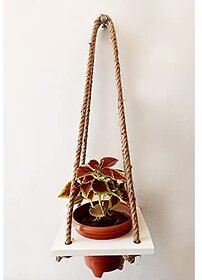 Khush Its Amazing Wood Hanging Planter Shelf Plant Hanger Decorative Flower Pot Rack with Rope Home Decor Hanging Planter( 1 Pot White Planter)