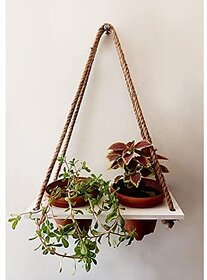 Khush Its Amazing Wood Hanging Planter Shelf Plant Hanger Decorative Flower Pot Rack with Rope Home Decor Hanging Planter ( 2 Pot White Planter)