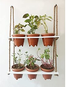 Khush Its Amazing Wood Hanging Planter Shelf Plant Hanger Decorative Flower Pot Rack with Rope Home Decor Hanging Planter (2 Tier Pot White)