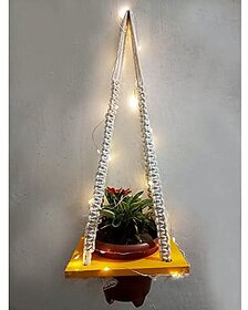 Khush Its Amazing Plant Macrame Hanger Shelf Indoor Hanging Planter Shelf Plant Hanger Shelf Boho Home Decor Cotton Rope with LED Light (Yellow)