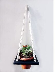 Khush Its Amazing Plant Macrame Hanger Shelf Indoor Hanging Planter Shelf Plant Hanger Shelf Boho Home Decor Cotton Rope (Black)