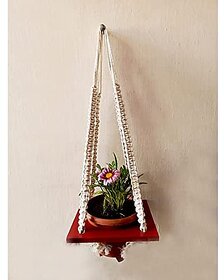 Khush Its Amazing Plant Macrame Hanger Shelf Indoor Hanging Planter Shelf Plant Hanger Shelf Boho Home Decor Cotton Rope (Maroon)