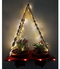Khush Its Amazing Plant Macrame Hanger Shelf Indoor Hanging Planter Shelf Plant Hanger Shelf Boho Home Decor Cotton Rope with LED Light (Maroon)