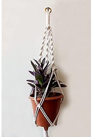 Khush Its Amazing Plant Macrame Knotting Port Hanger Shelf Indoor Hanging Planter Shelf Plant Hanger Shelf Boho Home Decor Cotton Rope
