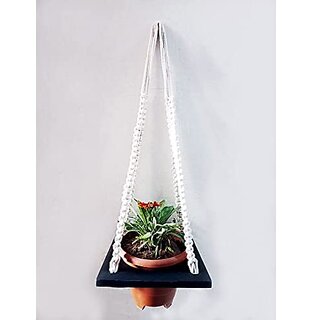 Khush Its Amazing Plant Macrame Hanger Shelf Indoor Hanging Planter Shelf Plant Hanger Shelf Boho Home Decor Cotton Rope (Black)