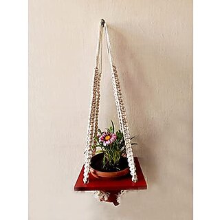Khush Its Amazing Plant Macrame Hanger Shelf Indoor Hanging Planter Shelf Plant Hanger Shelf Boho Home Decor Cotton Rope (Maroon)