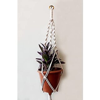 Khush Its Amazing Plant Macrame Knotting Port Hanger Shelf Indoor Hanging Planter Shelf Plant Hanger Shelf Boho Home Decor Cotton Rope
