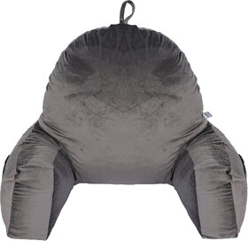 Flipon Bearust Back Supprot Pillow  Soft Velvet Outer Cover With Inner Cover and Zipper  Grey Large Size