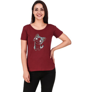 Designer Cotton T shirt For Girls  Women, Maroon