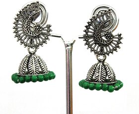 S L GOLD 1 Gram Micro Plated oxidized Silver Green Beads Earring E9