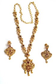 S L GOLD Micro Plated Peacock Design Red  Whitestone Necklace N15