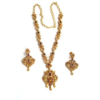 S L GOLD Micro Plated Peacock Design Red  Whitestone Necklace N15