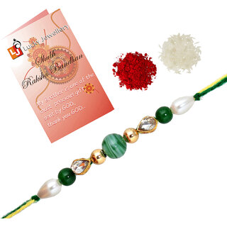 LUCKY JEWELLERY Designer Green Color Pearl Moti (Pack of 1) Rakshabandan Rakhee