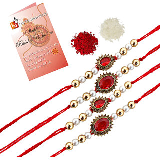 LUCKY JEWELLERY Designer Combo Orange Color (Pack of 4) Rakshabandan Rakhee