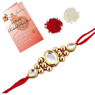 LUCKY JEWELLERY Designer Golden Color Oval Shape (Pack of 1) Rakshabandan Rakhee