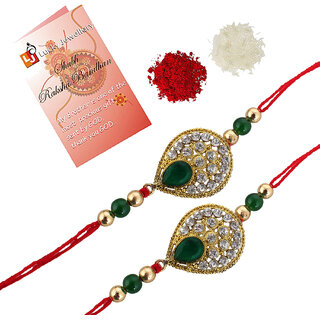 LUCKY JEWELLERY Designer Combo Green Color Tilak Shape (Pack of 2) Rakshabandan Rakhee