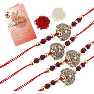 LUCKY JEWELLERY Designer Combo White Color (Pack of 4) Rakshabandan Rakhee