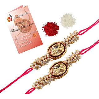 LUCKY JEWELLERY Designer Combo Maroon Color Oval Shape (Pack of 2) Rakshabandan Rakhee