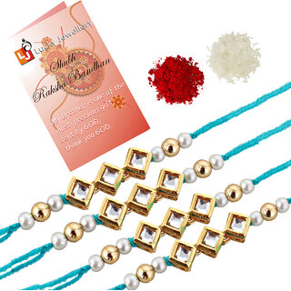 LUCKY JEWELLERY Designer Combo Golden Color Square Shape (Pack of 4) Rakshabandan Rakhee