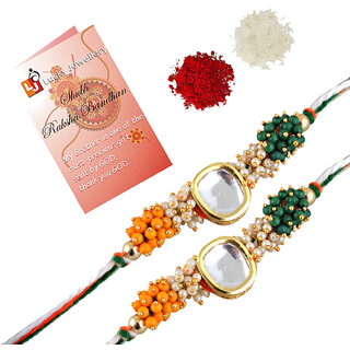 LUCKY JEWELLERY Designer Combo Multi Color Oval Shape (Pack of 2) Rakshabandan Rakhee
