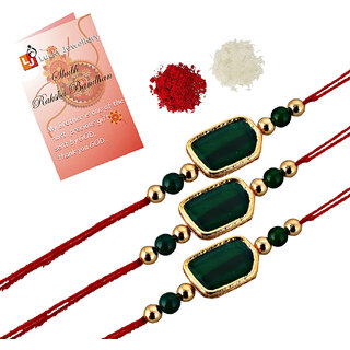 LUCKY JEWELLERY Designer Combo Green Color Pentagon Shape (Pack of 3) Rakshabandan Rakhee