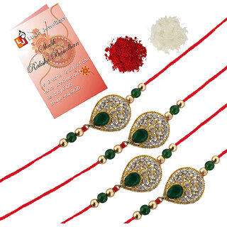 LUCKY JEWELLERY Designer Combo Green Color Tilak Shape (Pack of 4) Rakshabandan Rakhee