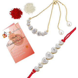 LUCKY JEWELLERY Designer Combo White Color Quirky Heart Shape (Pack of 2) Rakshabandan Rakhee