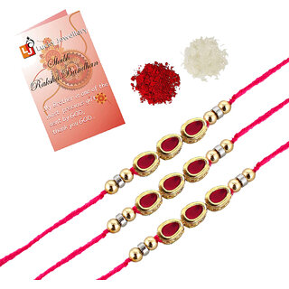 LUCKY JEWELLERY Designer Combo Magenta Color Oval Shape (Pack of 3) Rakshabandan Rakhee