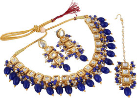 LUCKY JEWELLERY Back Meenakari 18k Gold Lucknow Dibbi Kundan, Uncut Faux Kundan, Combo Necklace set