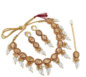 LUCKY JEWELLERY Back Meenakari 18k Gold Lucknow Dibbi Kundan, Uncut Faux Kundan, Combo Necklace set