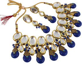 LUCKY JEWELLERY Back Meenakari 18k Gold Lucknow Dibbi Kundan, Uncut Faux Kundan, Combo Necklace set