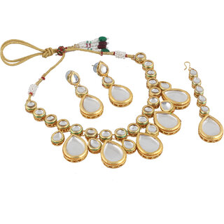 LUCKY JEWELLERY Back Meenakari 18k Gold Lucknow Dibbi Kundan, Uncut Faux Kundan, Combo Necklace set