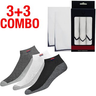 Combo of 3 Pairs of Socks with 3 Cotton Handkerchiefs